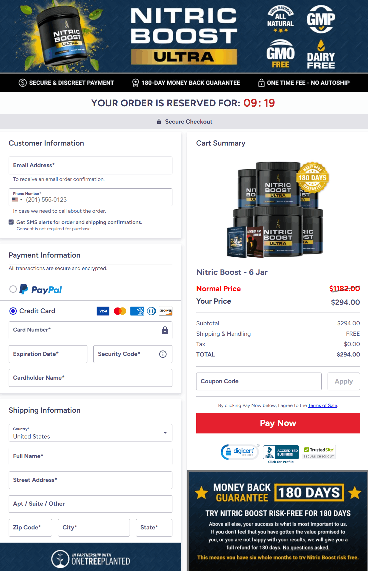 Nitric boost Checkout page